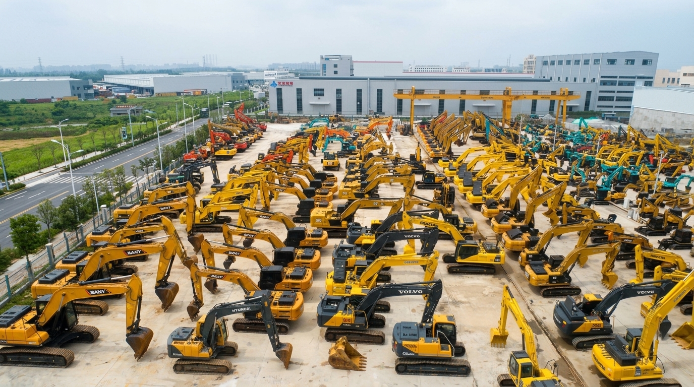 5,000m² Physical Equipment Yard - 1,000+ Used Excavators in Stock